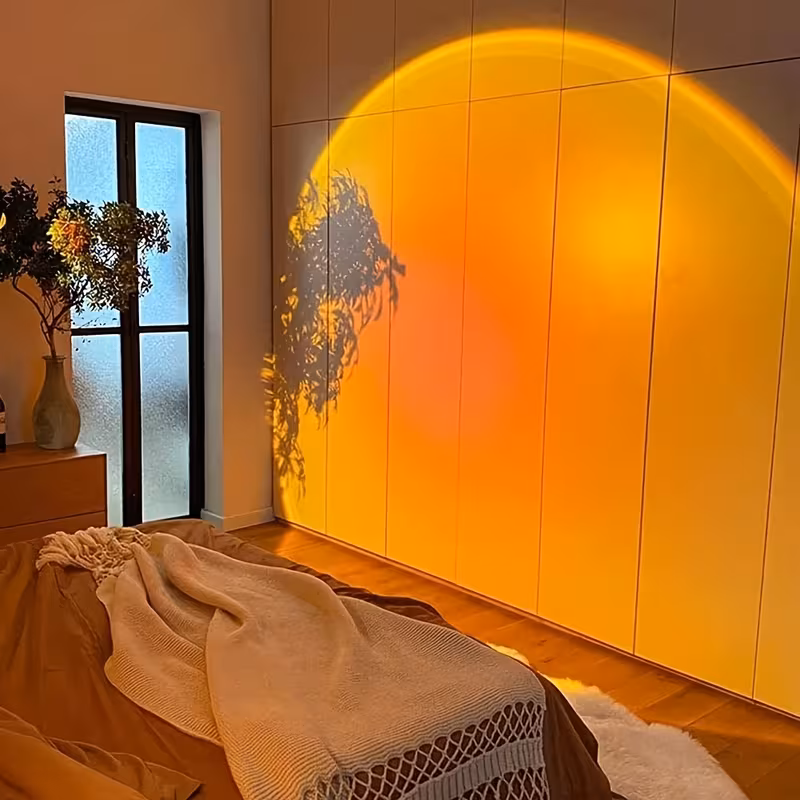 Sunset lamp used as room decor creating a cosy warm ambience